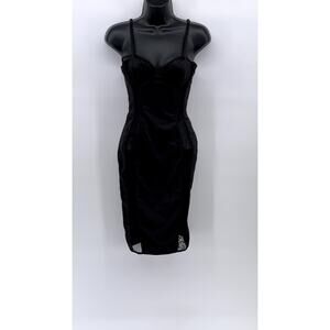 LUXXEL Women's Black Satin Mesh Spaghetti Strap Bodycon Mini Dress SZ S
